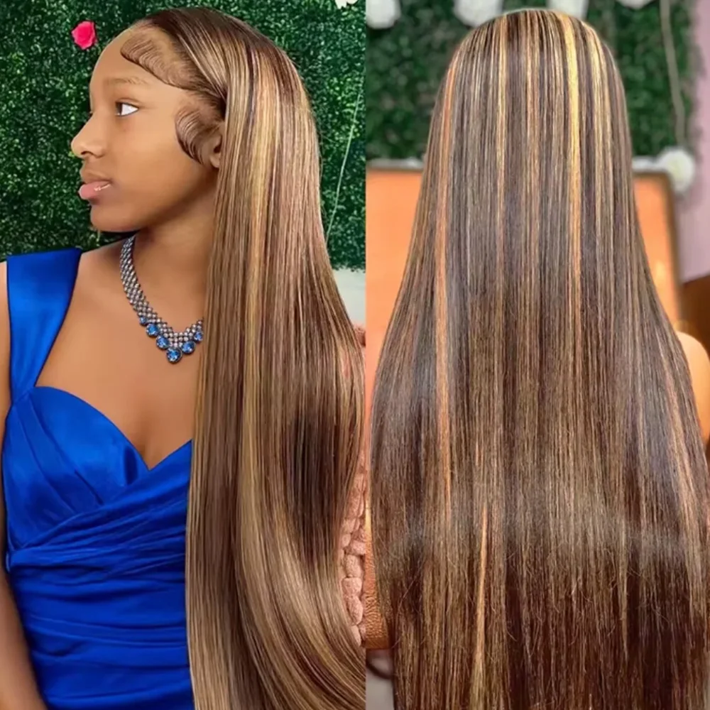 

40-дюймовый парик из натуральных волос, цвет медовый блонд P4/27, прямой, с HD-кружевом 13x6 и 13x4, плотность 220, для женщин