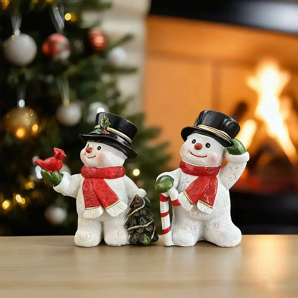 Christmas Mini Resin Figurines, Vintage Winter Caroler Snowman Scene Statue, Holiday Collectible Souvenir Gift