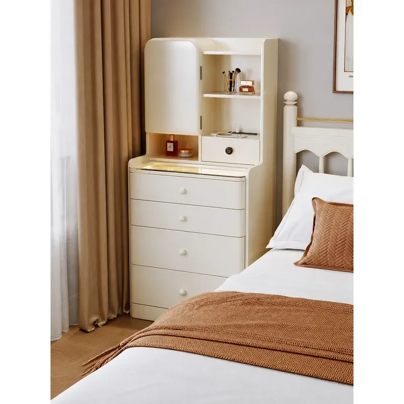 Cream Style Dresser Storage Cabinet Integrated Bedroom Solid Wood Small Bedside Makeup Table