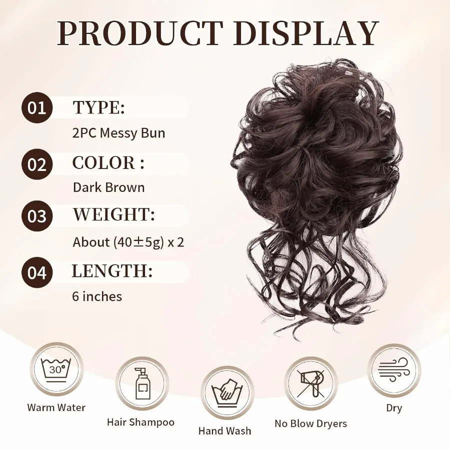 2 قطعة قطع الشعر العقدة الاصطناعية للنساء فوضوي كعكة الشعر التمديد مع تصميم Scrunchie Tousled أوبدو نمط ذيل حصان هيربيسي #2