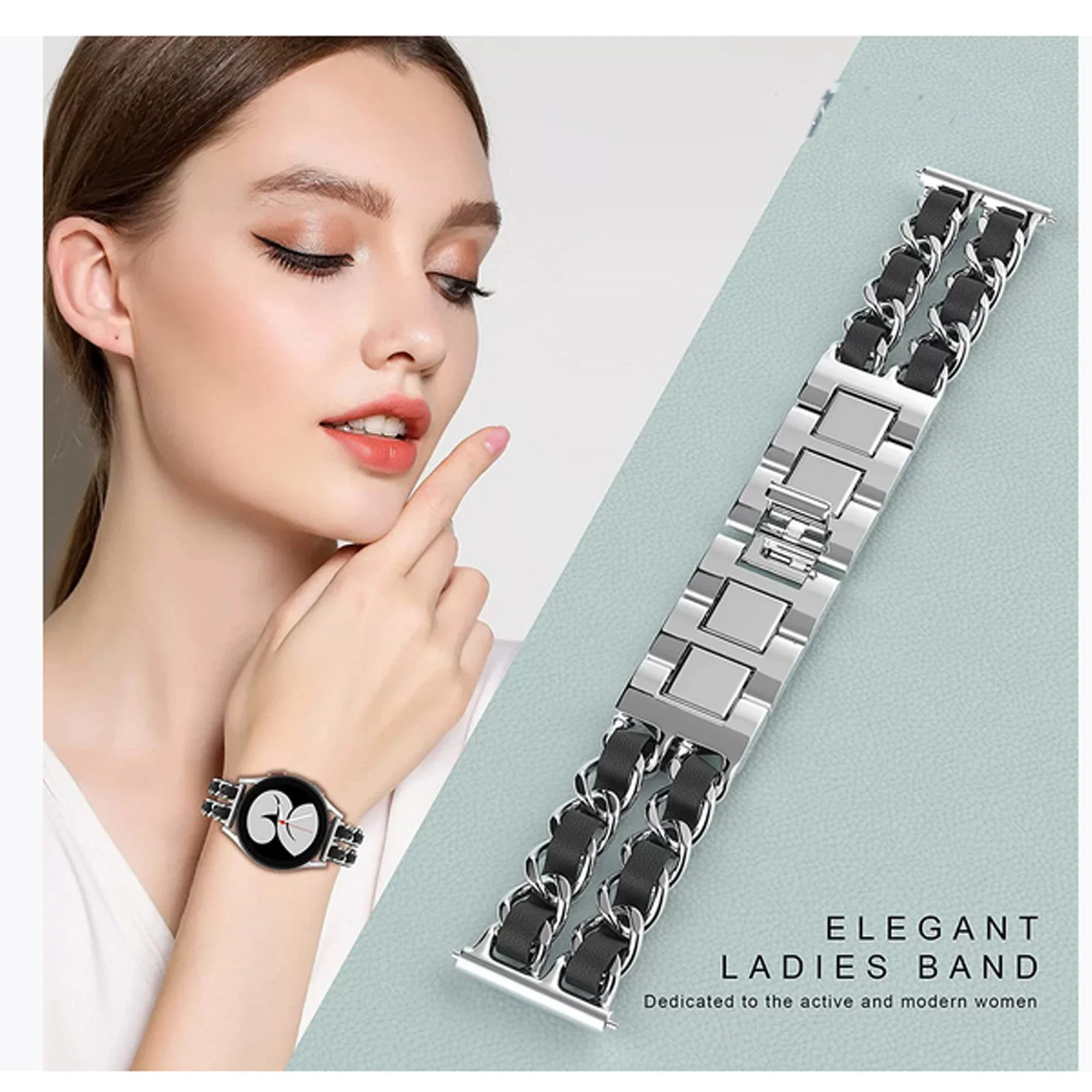Women Bracelet Metal Chain Strap+ Connector For Fitbit Versa 4 3 / Sense 2 Elegant Spare Strap
