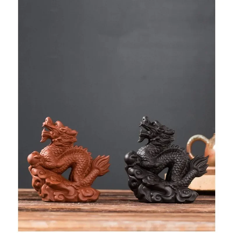 

High-end Yixing Purple Clay Tea Pet Handmade Sculpture Dragon Ornaments Desktop Lucky Decor Crafts Chinese Tea Set Decoration