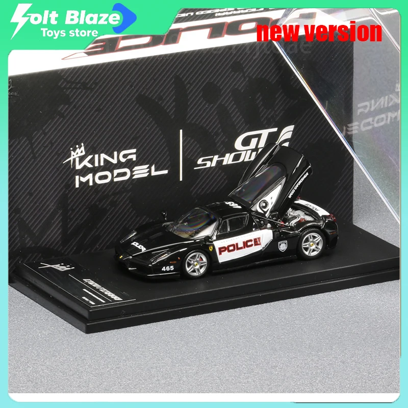 

KING MODEL 1/64 Prancing Horse Enzo Police Car Version Alloy Car Model with Openable Front and Rear Hoods Boy Collectible Gift