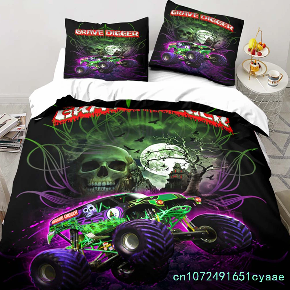 Monster Truck Bedding Cartoon Gift Twin Bedding Set 3 Piece Comforter Set Bed Duvet Cover Double King Cover Home Textile