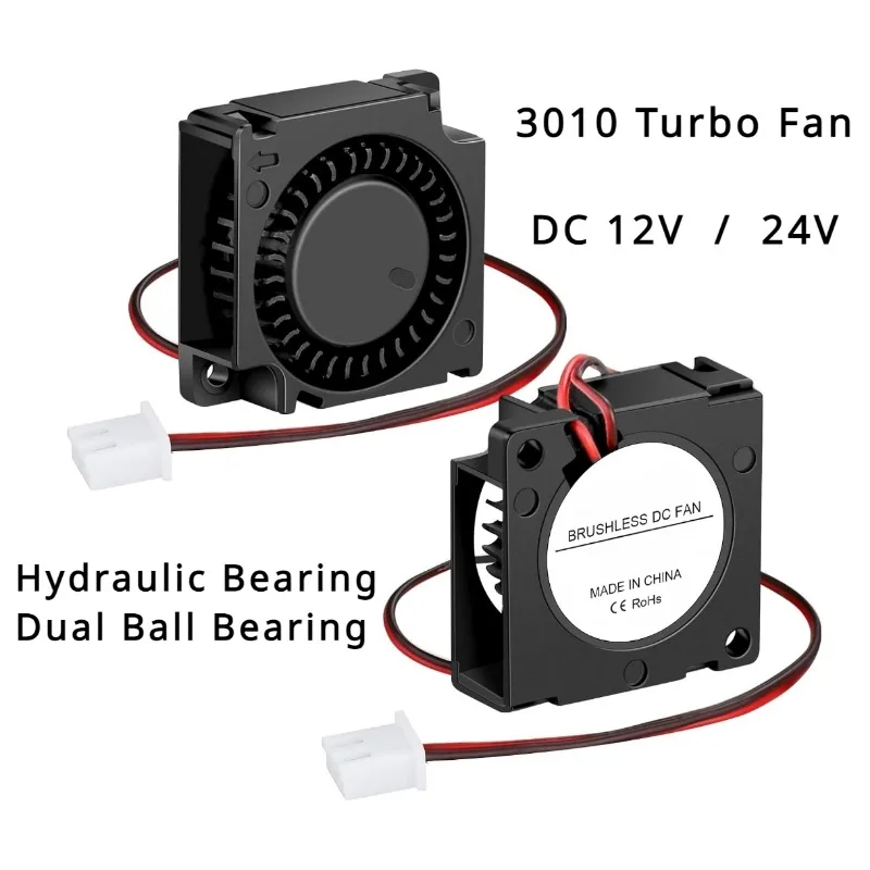 3010 3D Printer Cooling Fan DC12V/24V Turbo Silent Cooler Heat Dissipation Replacement Parts Hydraulic Bearing Dual Ball Bearing