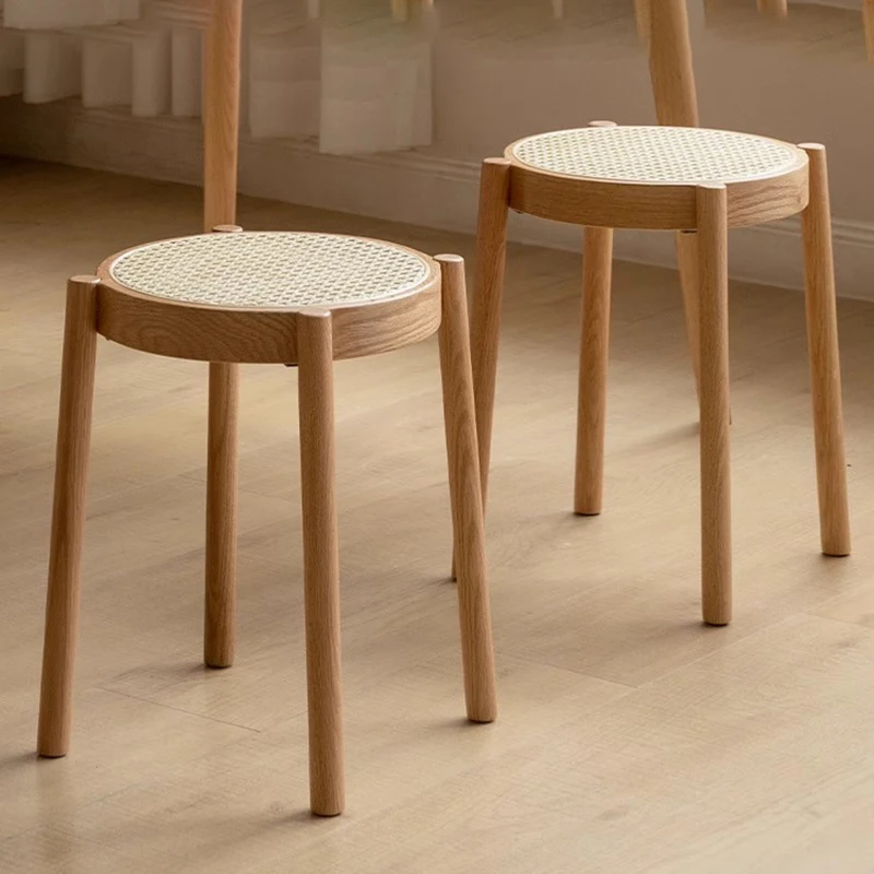 

Decorative Stool Wooden Modern Bar Stools Chairs Dining Room Multifunctional Nordic Weave Chair Taburete Plegables Furniture