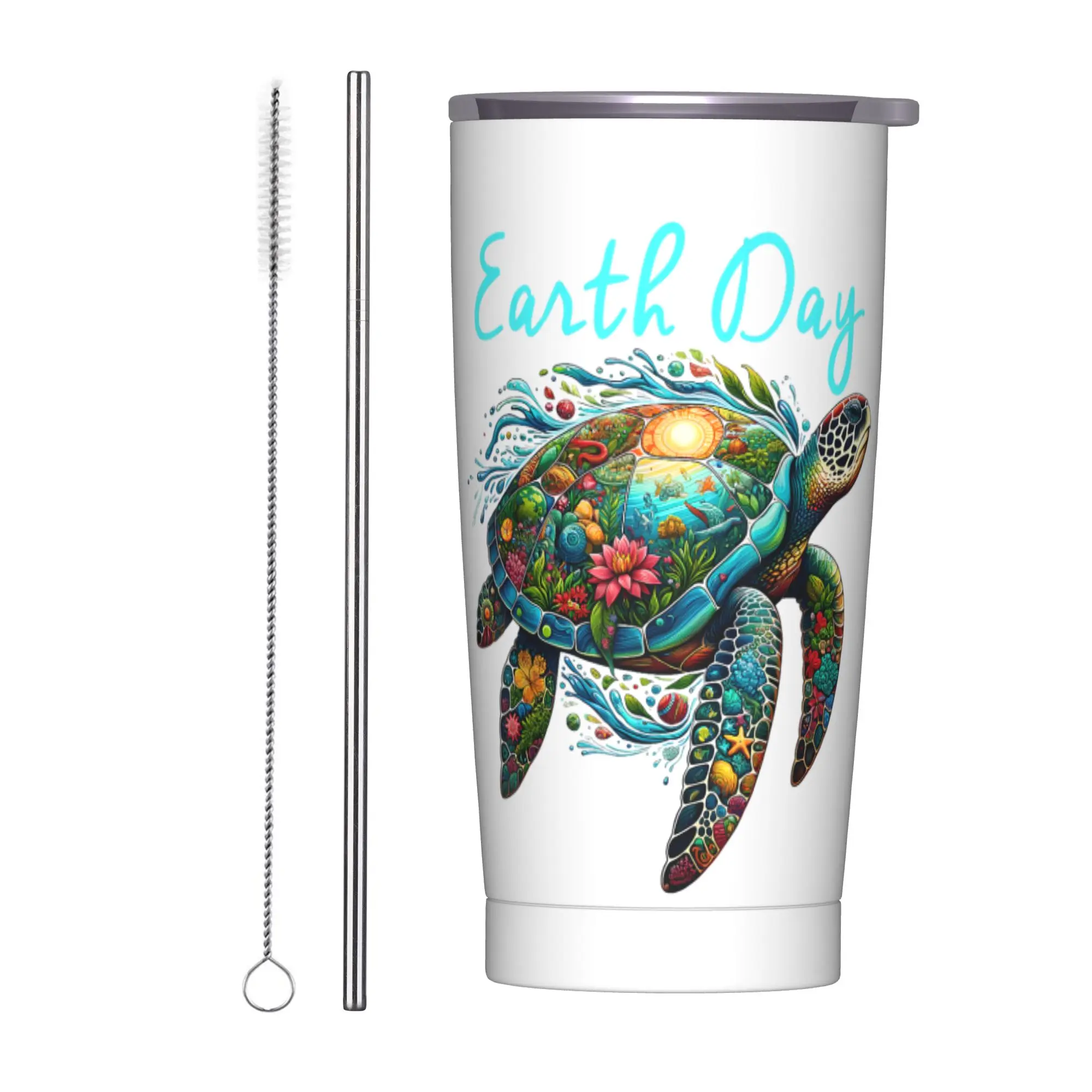 Stainless Steel Tumbler Sea Turtle Earth Day Save The Earth Thermal Cups  Insulated Hot Drinks Car Mugs Camping Water Bottle