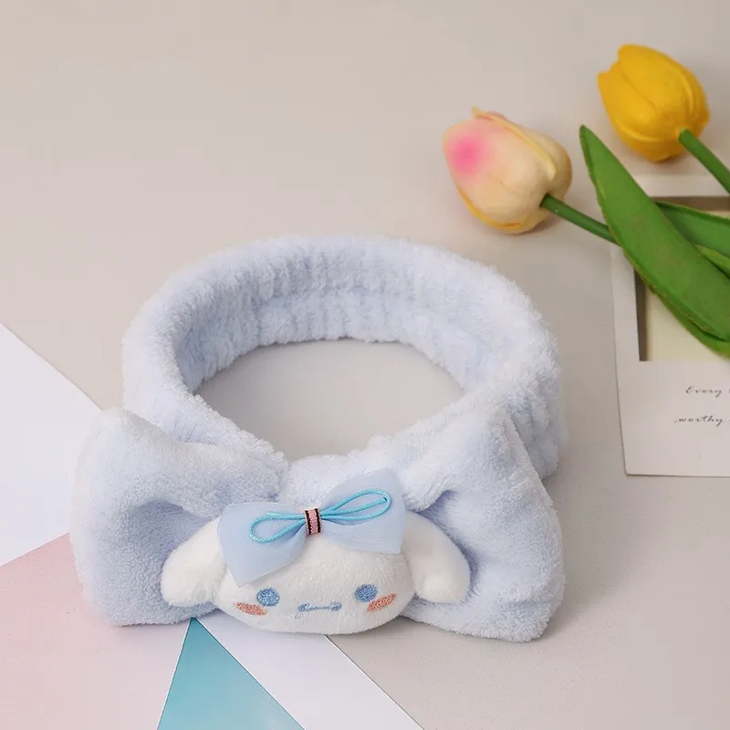 MINISO Sanrio Cinnamoroll My Melody Kuromi Hello Kitty Pom Pom Purin Cute Hairband Wash Face Bow-knot Soft Plush WaterAbsorption