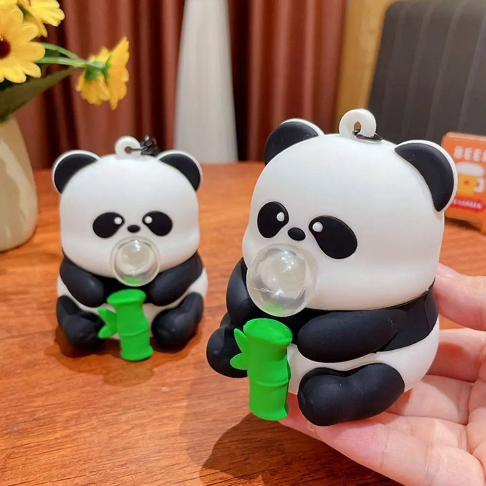 Fashion Creative Cartoon panda Keychain Cute Funny Spit Bubble Keychain Pinch toys PVC Panda bamboo pendant Gift