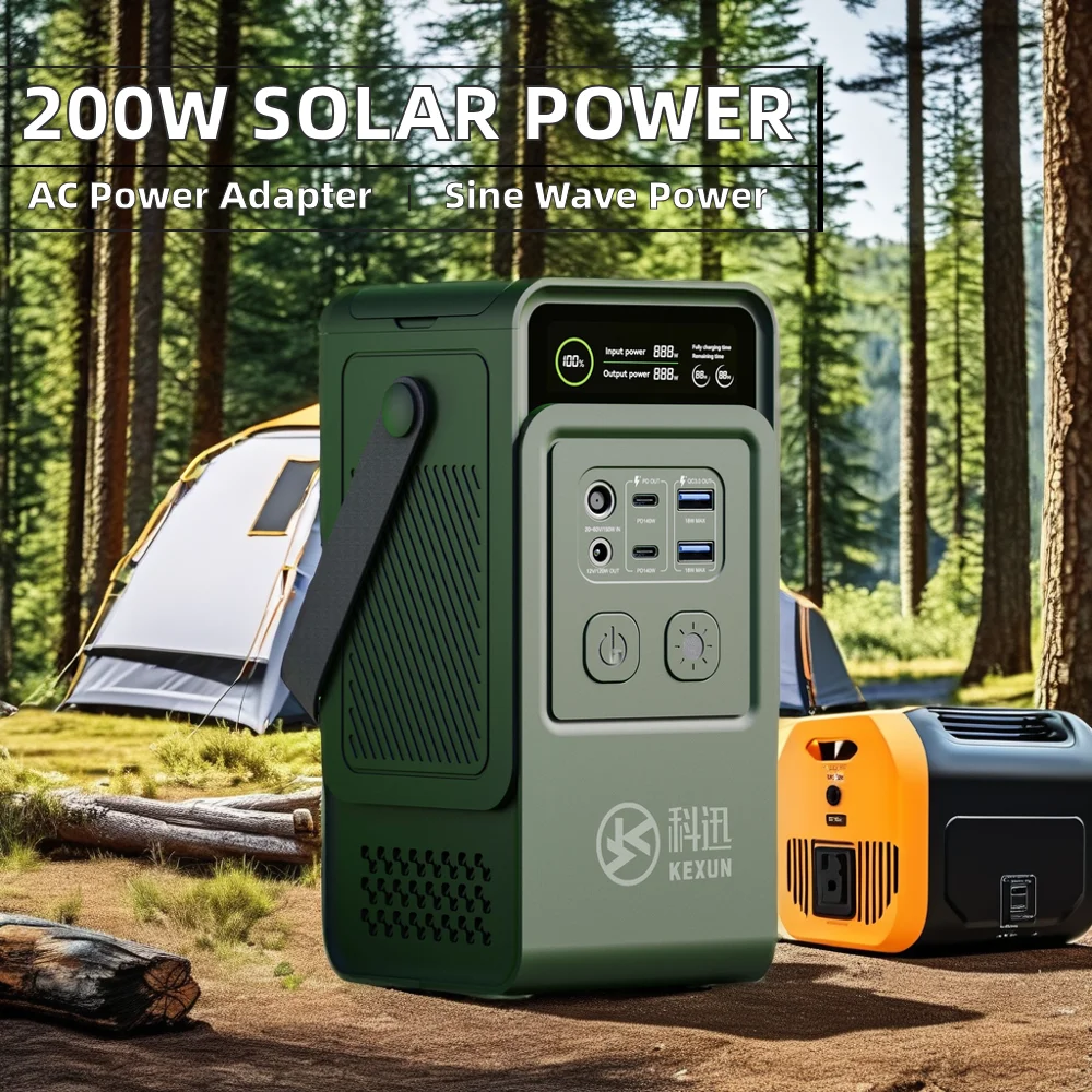 200W 태양광 휴대용 야외 전원 공급 장치 EU 플러그 140W 출력 순수 정현파 가정용 숨김 LED 손전등 자동차용 보관함