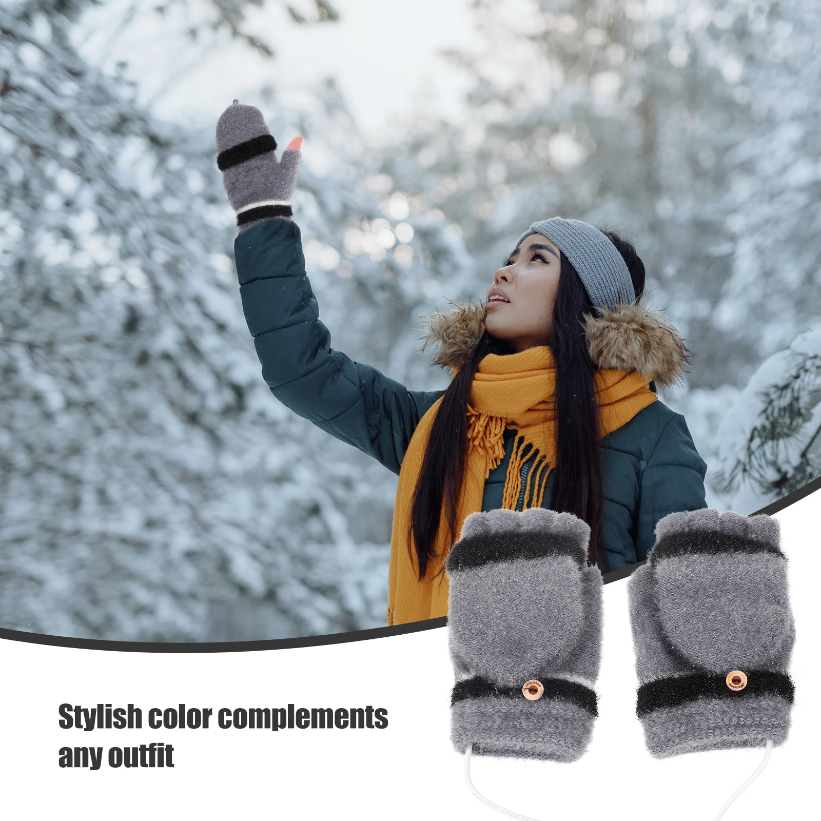 

Dual-Sided Heated Gloves USB Rechargeable Electric Thermal Warm Winter Outdoor Windproof Knitted Hand Warmer for Riding Skiing