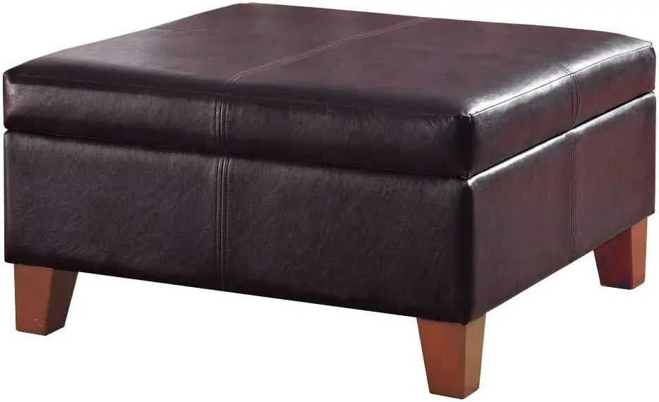 Homepop Home Decor |K2380-E155 | Luxury Large Faux Leather Square Storage Ottoman | Ottoman with Storage for Living Room & Bedro