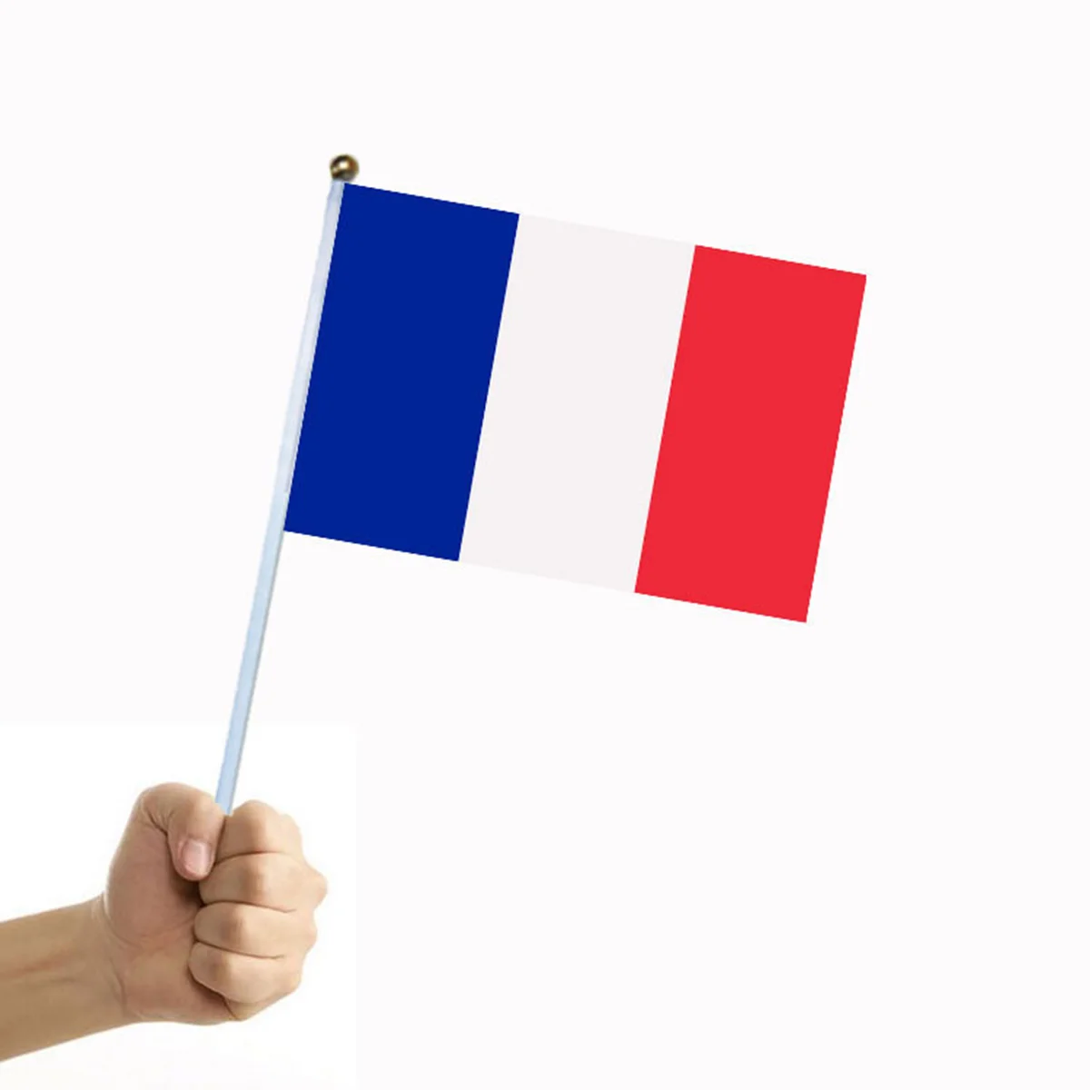 10 pieces, small hand-held French flag with 30cm/11.81inch flagpole, holding the flag during the game