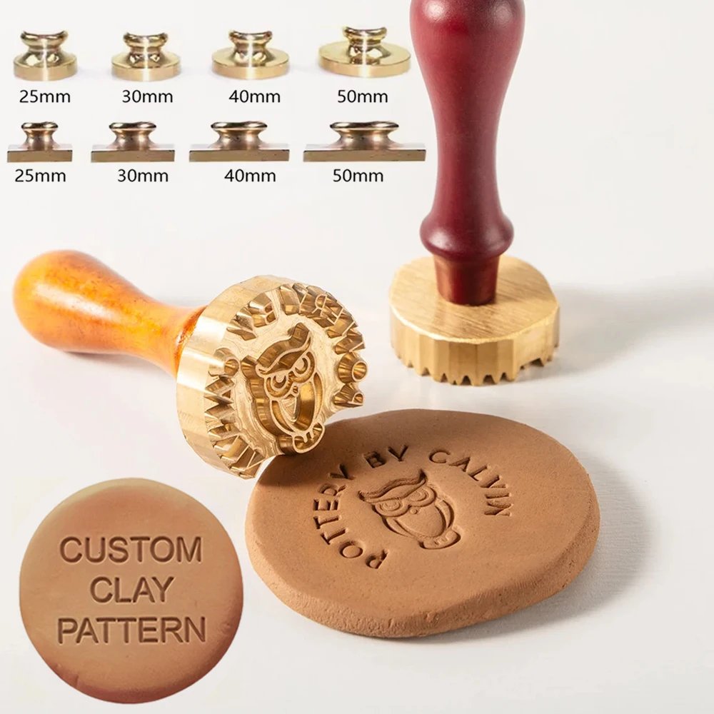 

Custom Clay Pattern and Wooden Handle Personalize Pottery Stamp for Clay Soap Ice with Your Own LOGO Design Seals 25/30/40/50mm