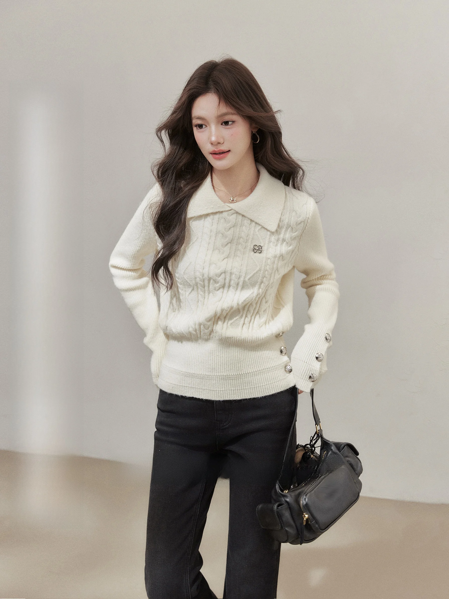 

Свитер-поло Fangwei для женщин: осенне-зимний базовый слой для полных девушек, уютный и милый, в стиле «сестринский» образ.