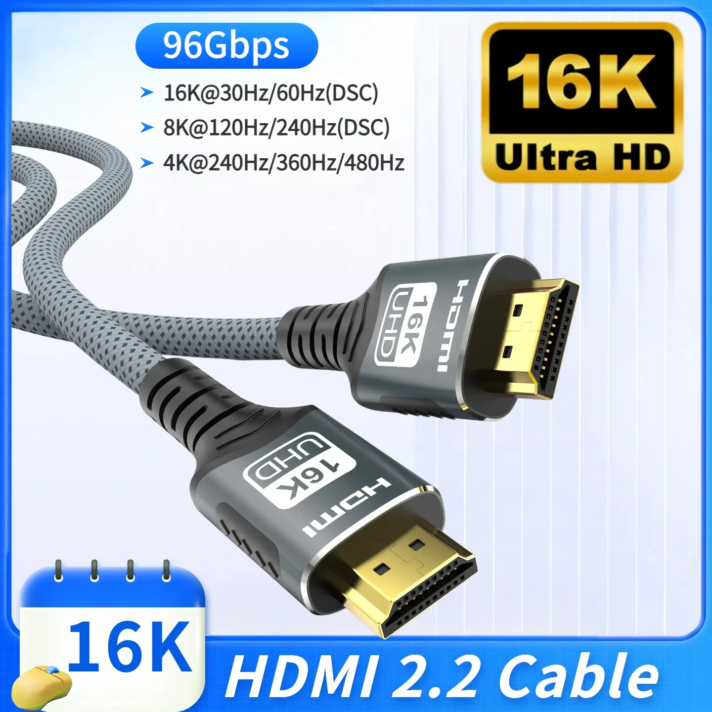 HDMI 2.2/2.1/2.0 Cable 16K@60Hz 12K@120Hz 8K@60Hz 4K@240Hz HDR eARC LIP Protocol for PS5 Xbox Switch TV Laptop Monitor Gaming