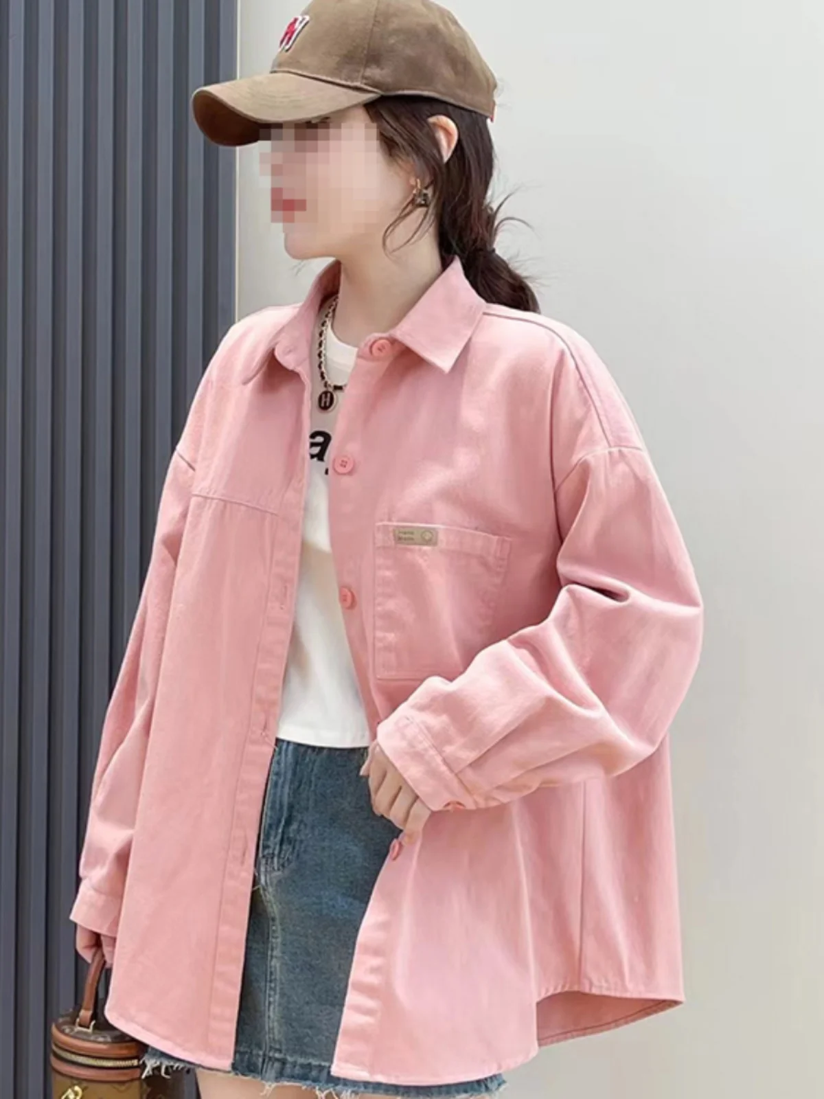 

Ретро-японская женская джинсовая куртка розового цвета для весны и осени, свободная повседневная верхняя одежда с длинными рукавами, классический стиль для города
