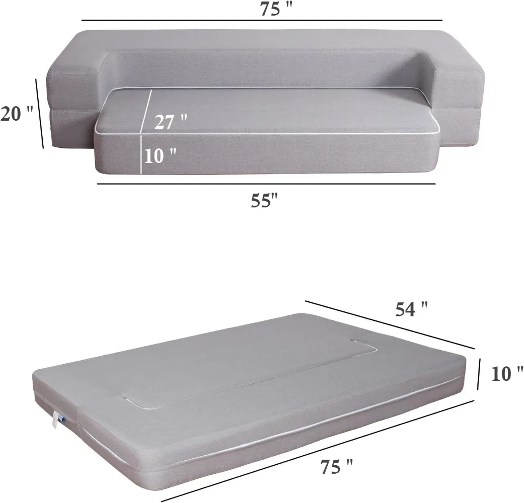 75-дюймовый раскладной диван-кровать из пены с эффектом памяти, складной матрас, кресло-футон и складной диван с моющимся чехлом
