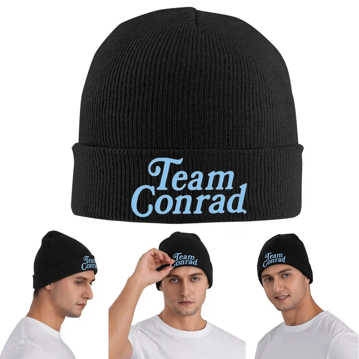 

Теплая вязаная шапка с логотипом Team Conrad, зимняя вязаная шапка с капюшоном, шапочки Skullies, кепки в стиле хип-хоп для унисекс