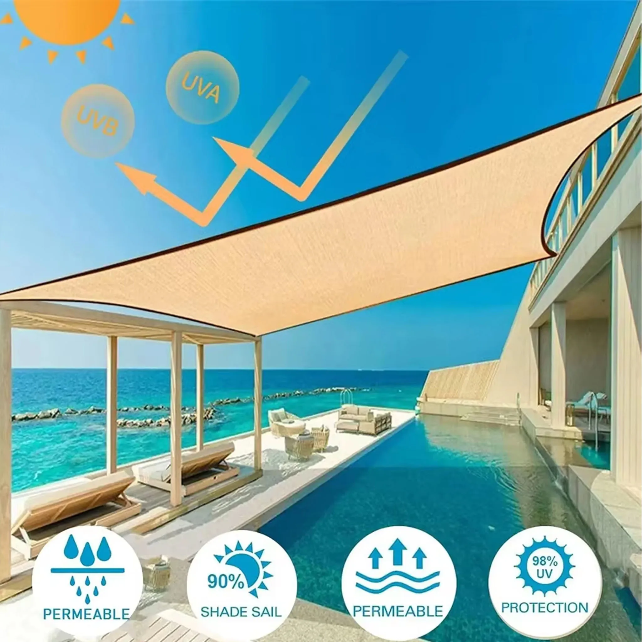 1-4PCS Heavy Duty Breathable Sun Shade Net Waterproof Awning Cloth Sunblock for Outdoor Garden Patio Pool Carport