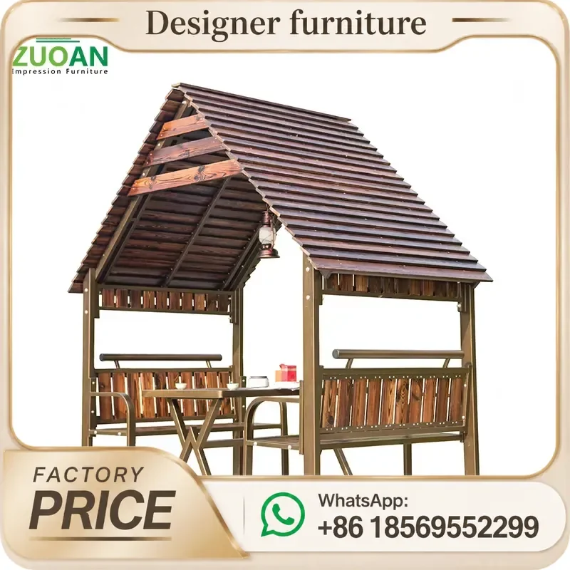 WPC Pavilion Gazebo Outdoor Wooden Garden Bar Restaurant Small House Waterproof Durable Structure For Backyard Patio Decor