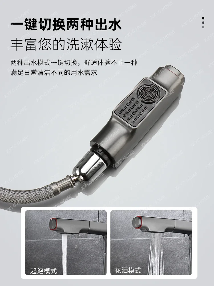 Washbasin digital display infrared induction rotating lift all copper gun gray