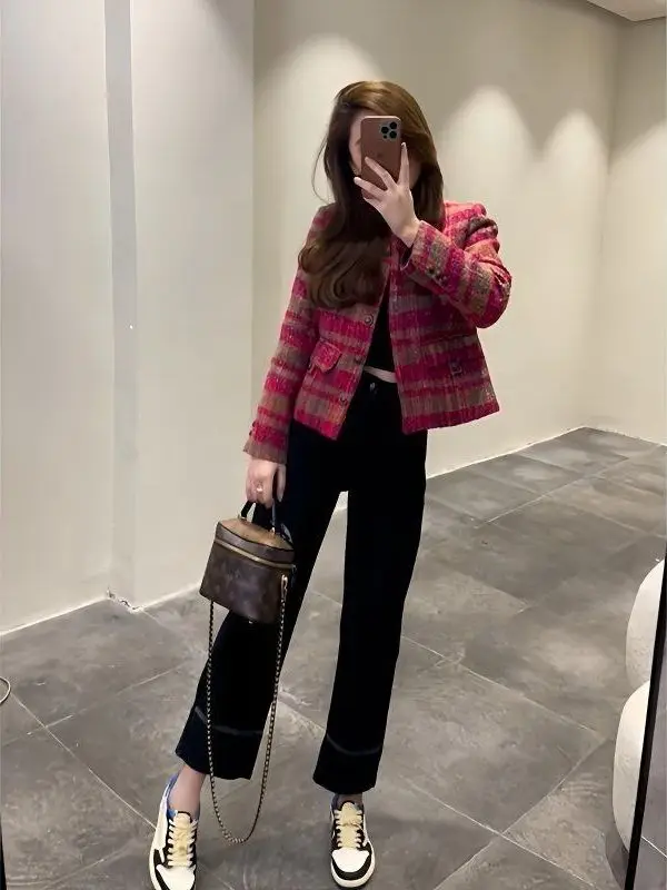 

Ele Pink ort Outerwear for Women Ladylike Premium Feel Autumn Winter New Arrival Commute Sle Straight Cut Long Sve