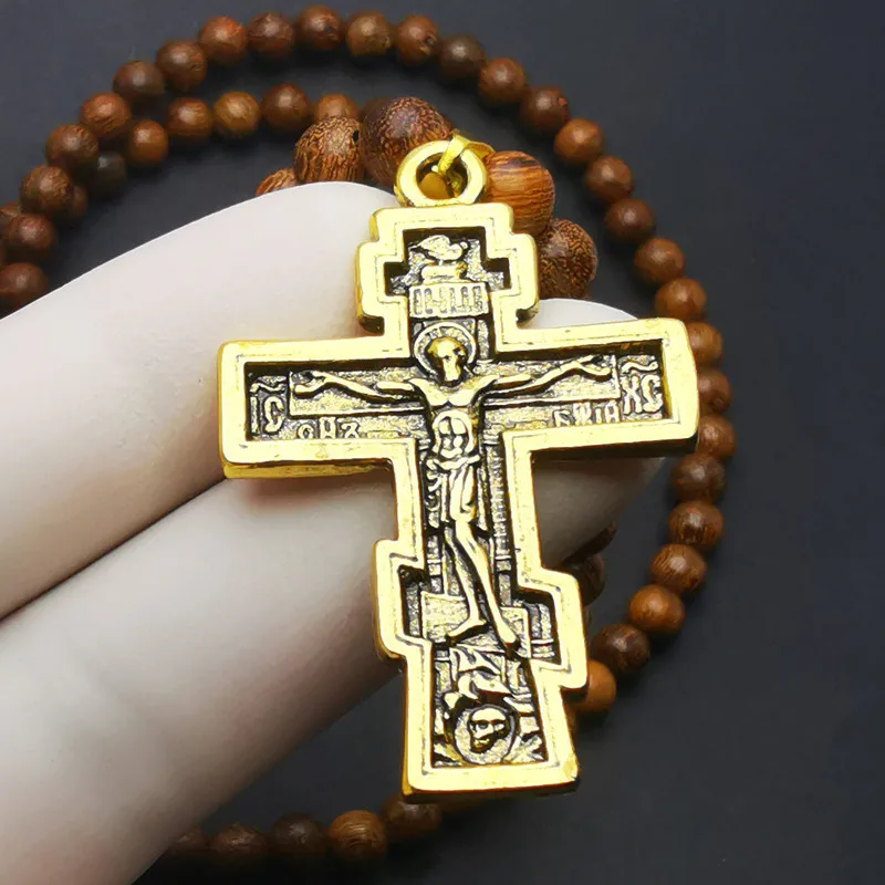 Movie John Wick Baba Yaga Cosplay Necklace Unisex Beads Chain Jesus Cross Pendant Necklaces Jewelry Accessories Gifts