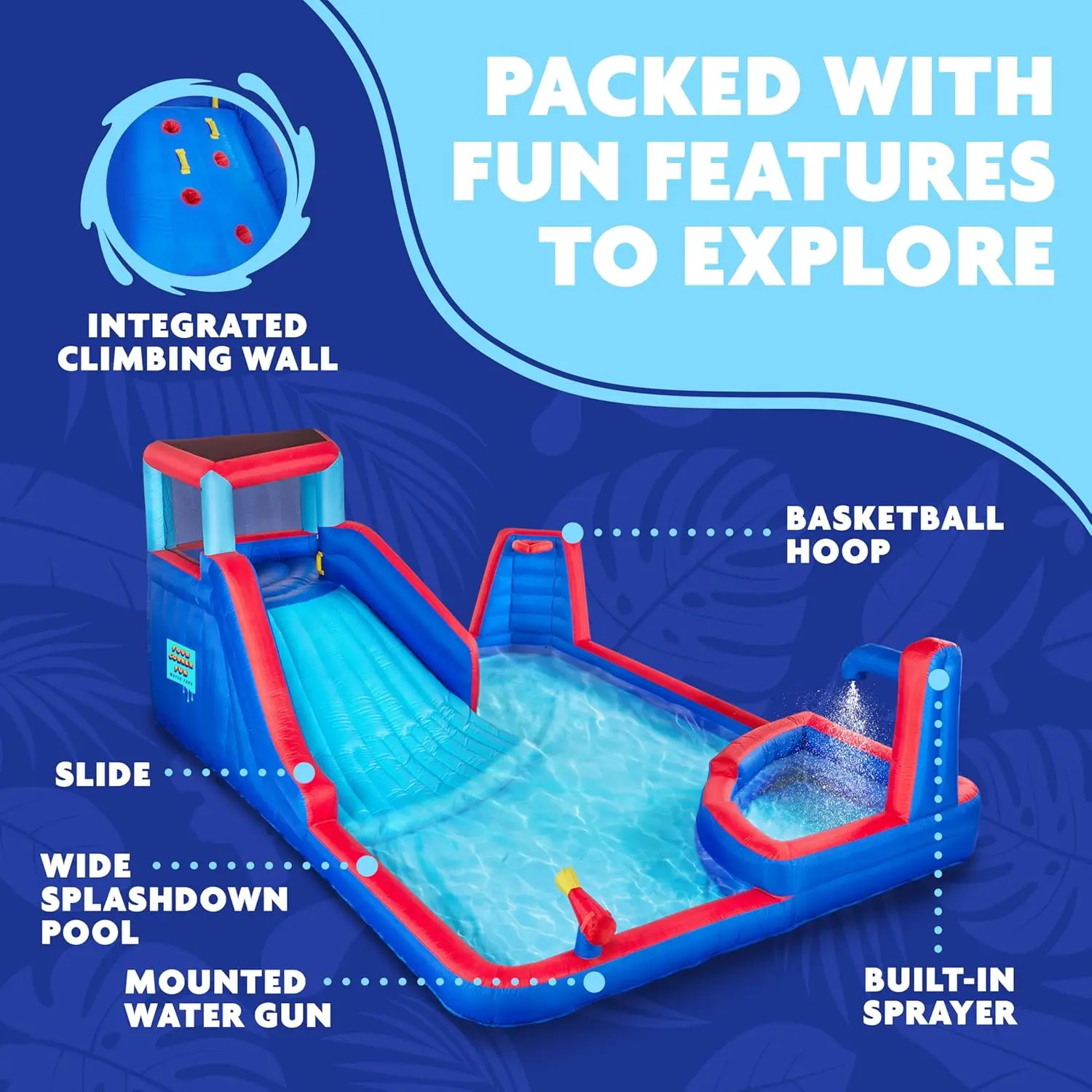 Heavy-Duty Inflatable Water Slide Park for Outdoor Fun – Includes Climbing Wall, Slide, Deep Pool, Air Pump & Carrying Case – Easy Setup and Inflation view 2