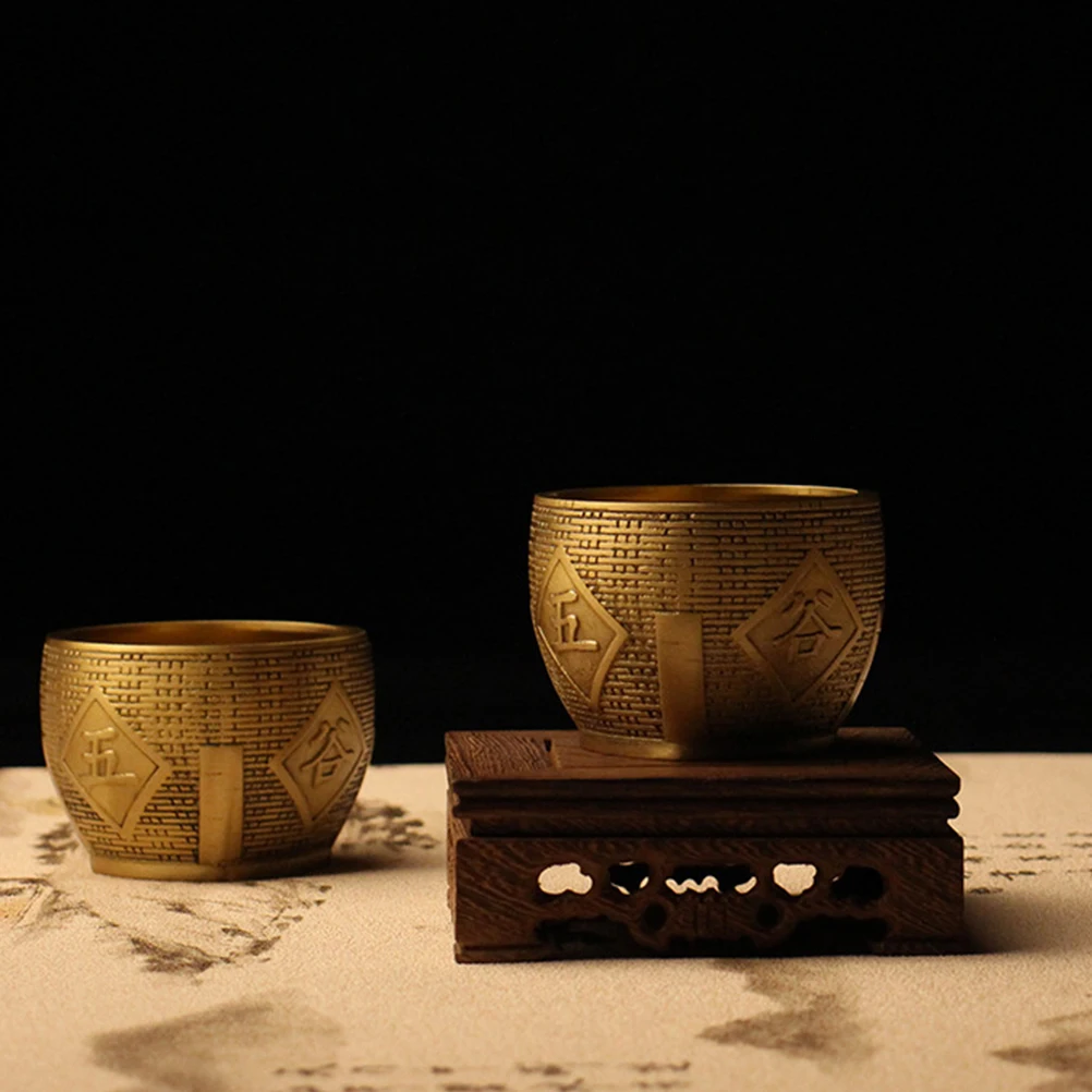 

Copper Cylinder Ornaments Retro Brass Artifact Decorative Bowl Grain Basins Handicraft Gifts Home Desktop Shelf