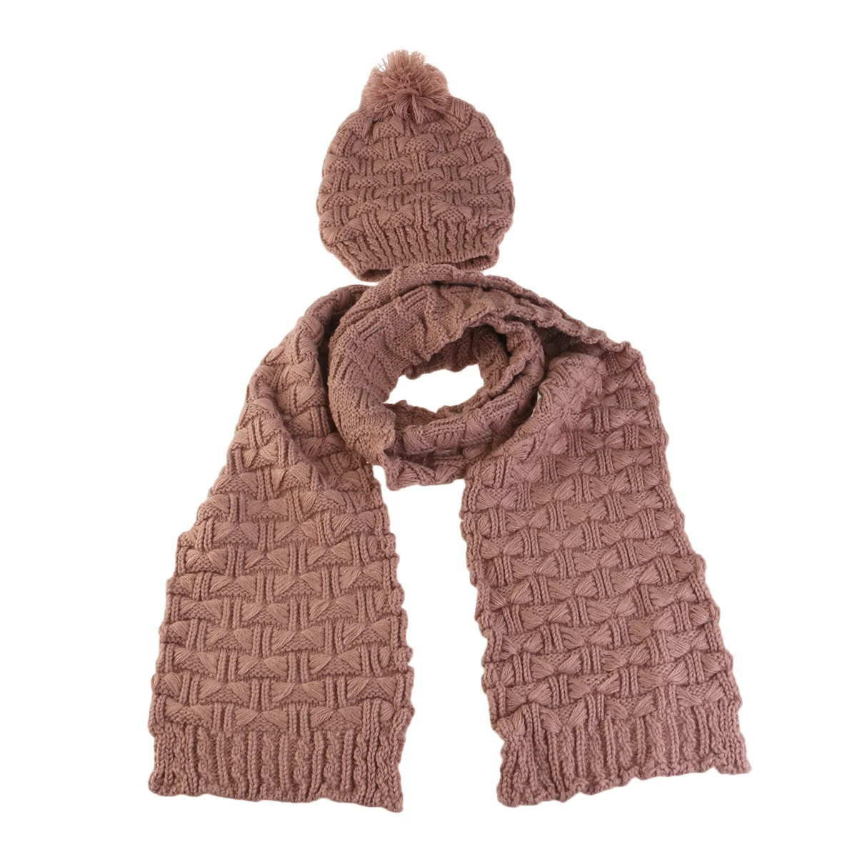 

Women Winter Knitted Red Rice Color Thick Scarf Hat Set Warm Comfortable Soft Winter Wear Women Knitted Scarf Hat
