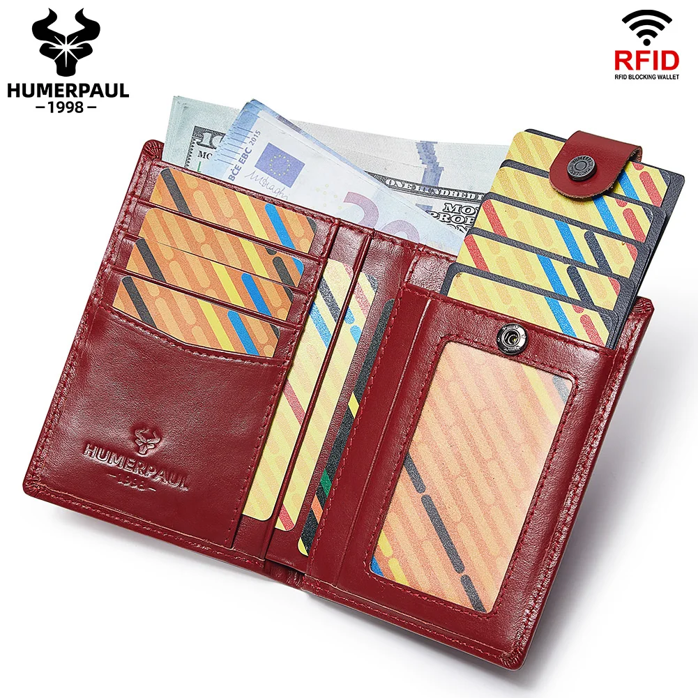 HUMERPAUL 100%Genuine Leather Wallets For Women With  Multi Capacity Card slot High Quality Luxurious Anti -Theft Women Purse