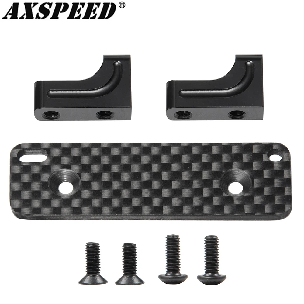 AXSPEED Aluminum Alloy Servo Mount and Carbon Fiber Skid Plate Fixed Bracket Set for 1/10 Axial SCX10 Capra Wraith 90048 Parts