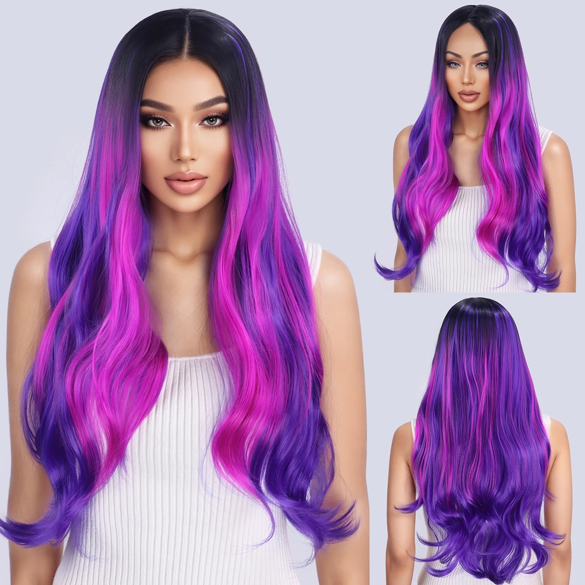 

Fashion wig, dyed wig, gradient long curly hair, dance party cosplay Synthetic fiber wig