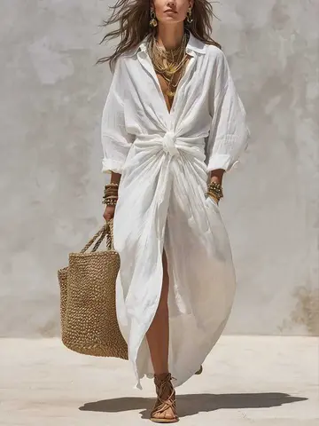 Boho Style Cotton Linen Dress -AliExpress