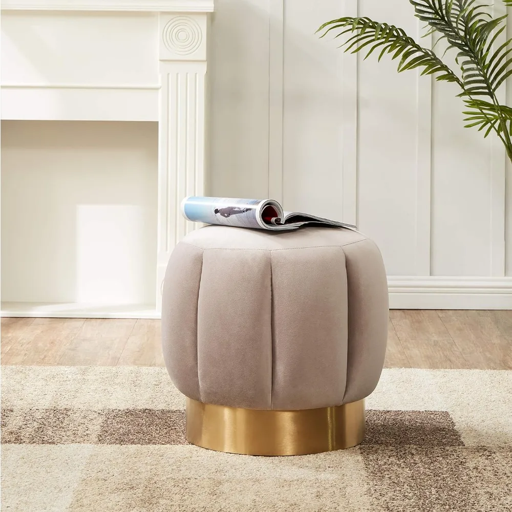 

Couture Collection Maxine Pale Taupe Velvet and Gold Channel Tufted Ottoman