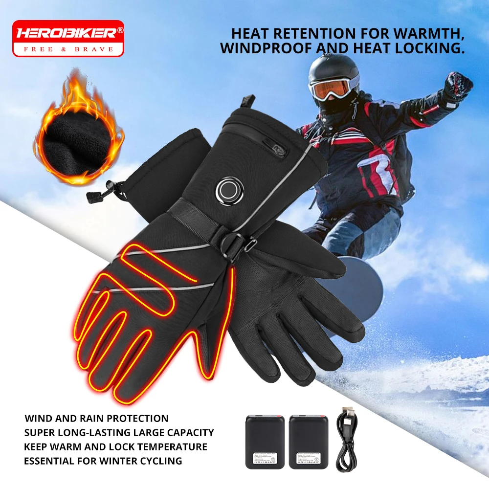 

Heated Gloves Winter Skiing Gloves Touch Screen Motorcycle Gloves Genuine Leather Gloves Waterproof Rechargeable Heating Thermal