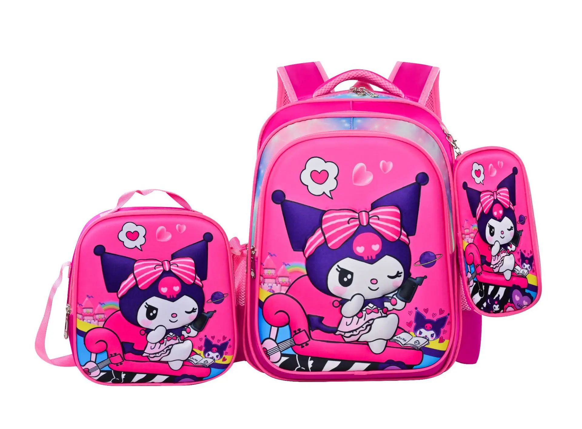 3pcs Kuromi Backpacks Girl 3D Cartoon Primary School Students Children Schoolbag Kids Bags Teens School Bag