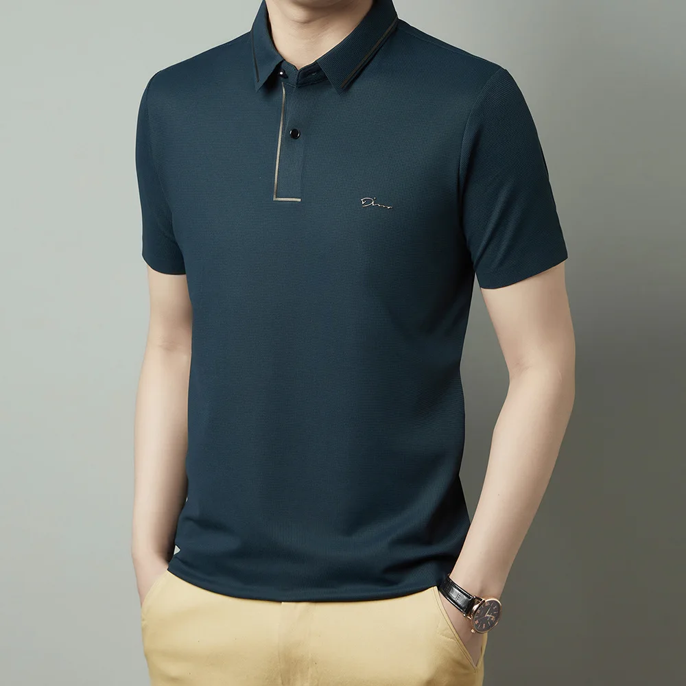 

Mens Polo Shirt Short Sleeve Summer Thin Breathable Iron Free Non Marking Casual Top Middle Age Dad Outfit Comfortable Clothing