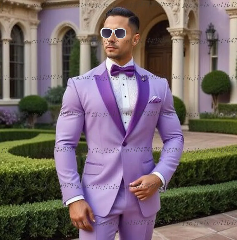 

New Light Purple Men Suit Formal Wedding Party Groom Groomsman Business Prom Male Tuxedos Customize 2 Piece Set Jacket Pants