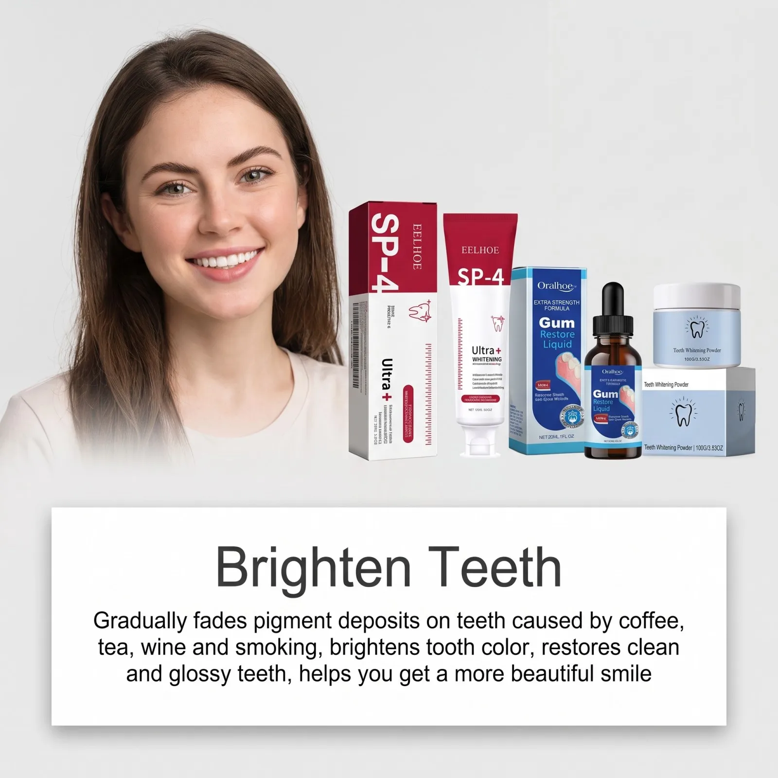 Oral Care Combo Set Whitening Toothpaste Mouthwash Teeth Powder Stain Remover Fresh Breath Gentle Repair Care Gel Serum - view 3