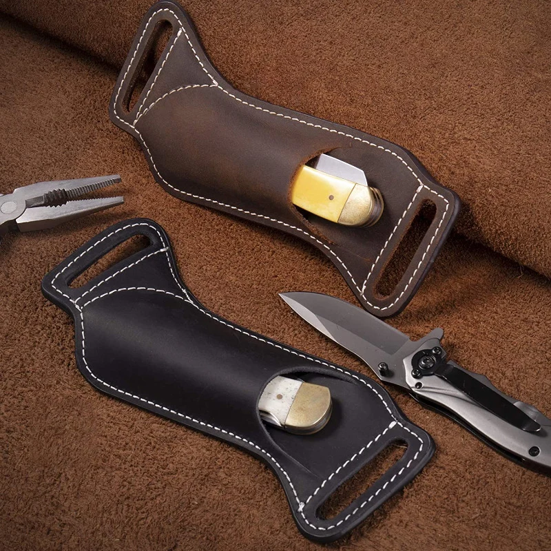 Vintage Leather Waist Belt Case Sheath Outdoor Tools Folding Knife Mini Pocket Knife Pouch Holder Cowhide Scabbard EDC Carrier