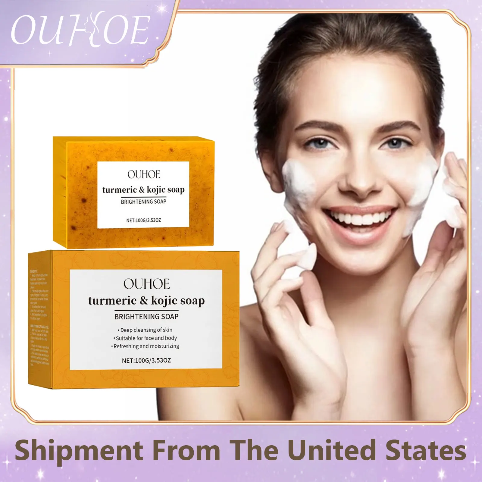 OUHOE Kojic Acid Turmeric Soap Face Deep Cleaning Even Skin Tone Skin Lightening Soap Moisturizer Skin Care Handmade Lemon Soap