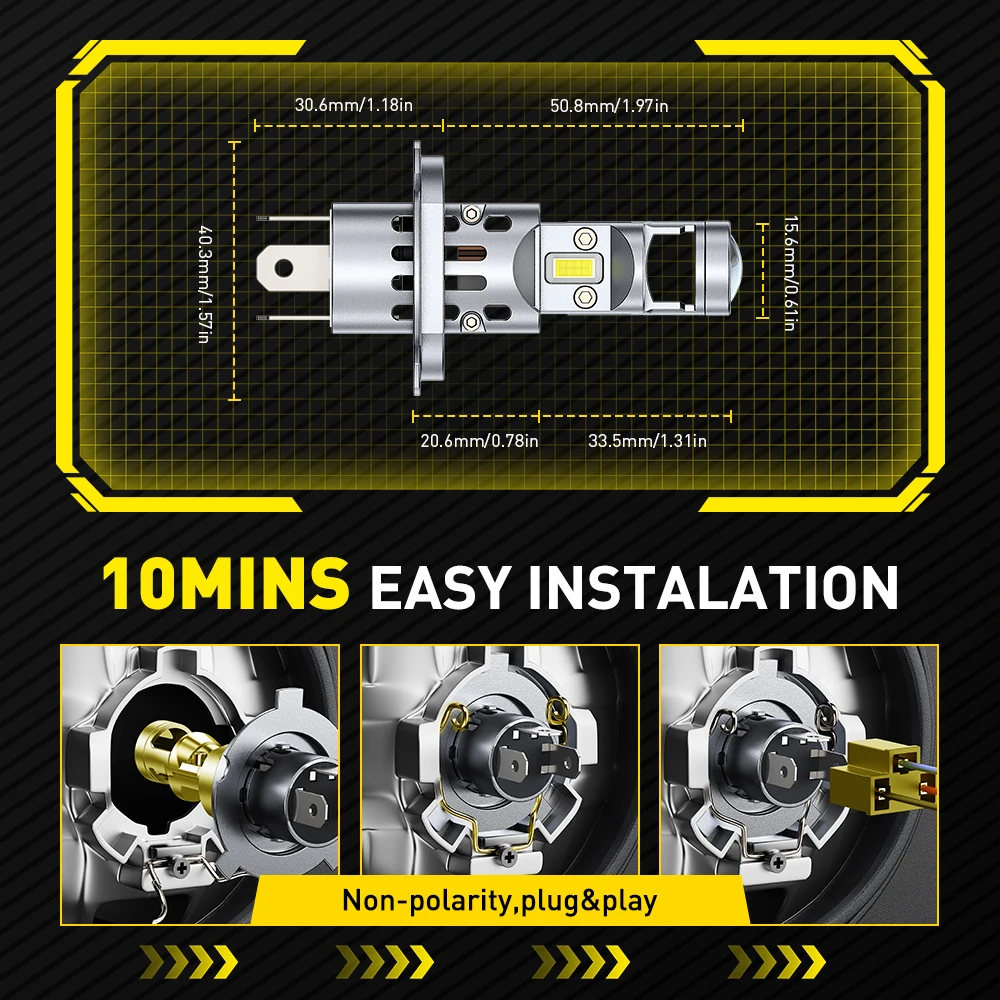 AUXITO 2Pcs 20000LM H4 ED Projector Lens Headlight Canbus with Fan Car Left Hand Drive H4 Led High Low Beam Motorcycles Headlamp