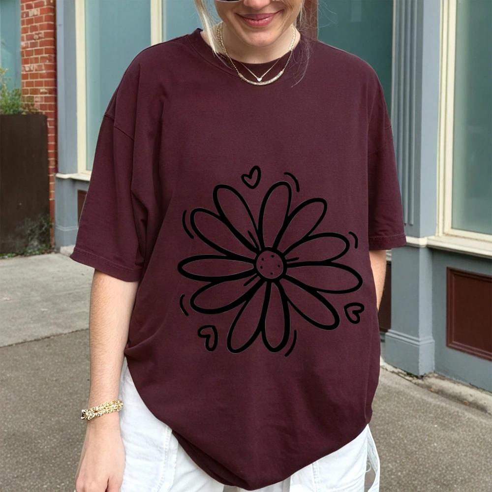 

New Floral Heart Y2k Oversized T-Shirt Women's - High Quality Cotton Summer Top Romantic Loose Fit Y2k Style Women's Clothing