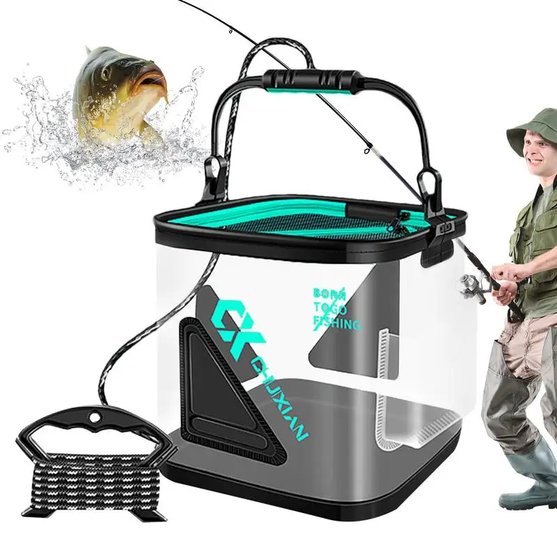 Transparent Fishing Bucket 8L/13L Folding Fish Bait Bucket EVA Water Tank Fishing Tackle Live Fish Box Portable Camp Water Bag