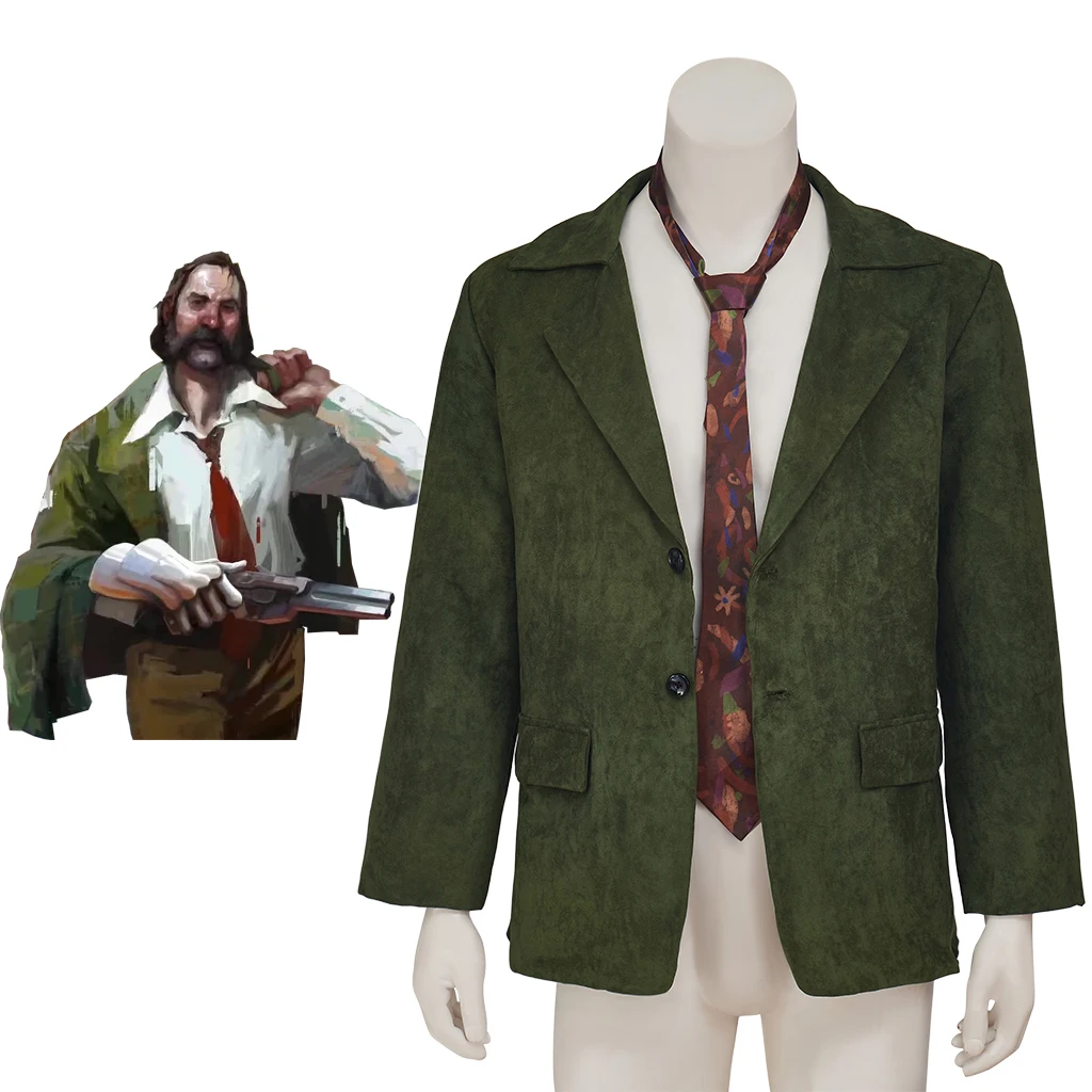 

Disco Elysium Cosplay Harrier Du Bois Costume Green Coat Harrier Du Bois Cosplay Male Suit Tie Full Set Halloween Party Outfits