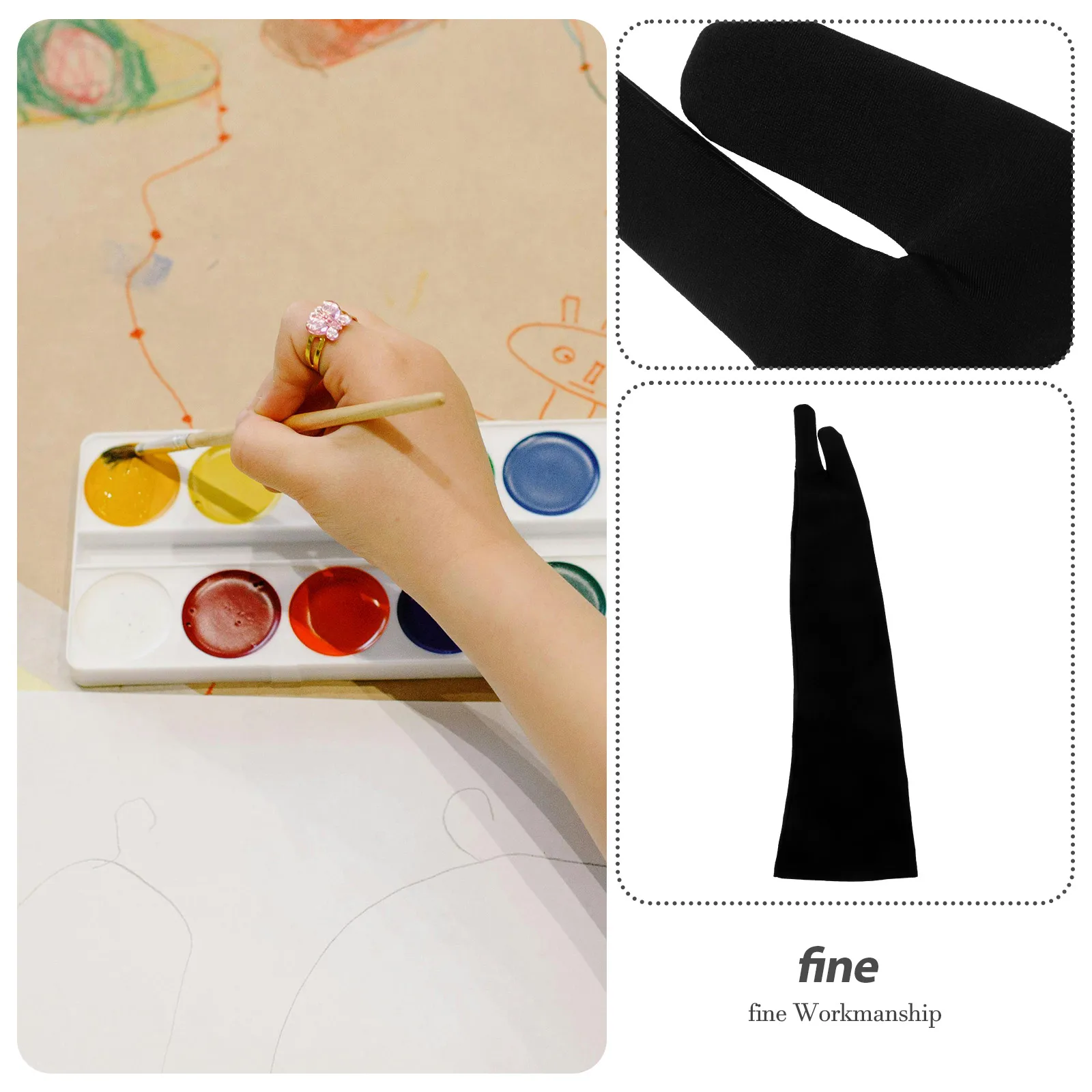 

Two-Finger Artist Drawing Glove Breathable Anti-Slip Soft Flexible Hand Glove for Digital Tablet Painting Painting Gloves