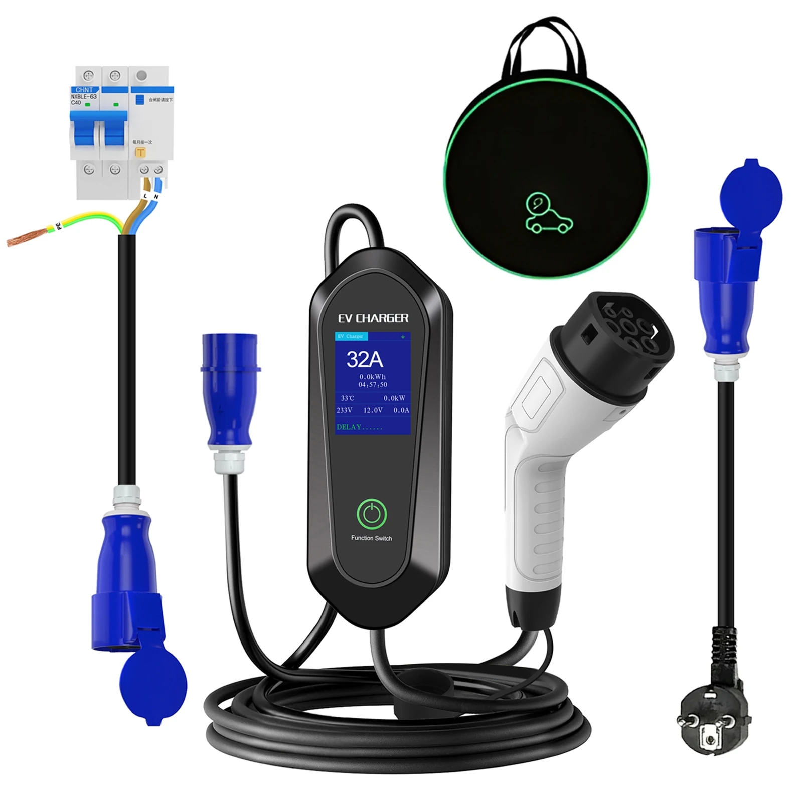 

32A 7KW 5M Single-Phase 3PIN Type 2 EV Charger Portable Charging Cable CEE With LCD Display