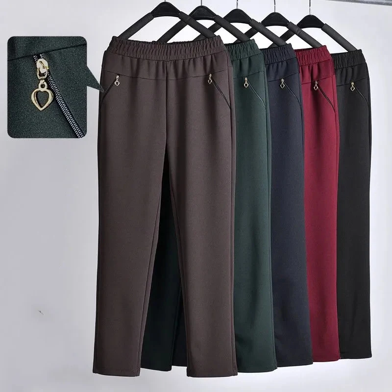 6XL New Women's Straight Pants Autumn Winter Add Velevt Mother Pants Elastic High Waist Women Trousers Loose Casual Pantalones